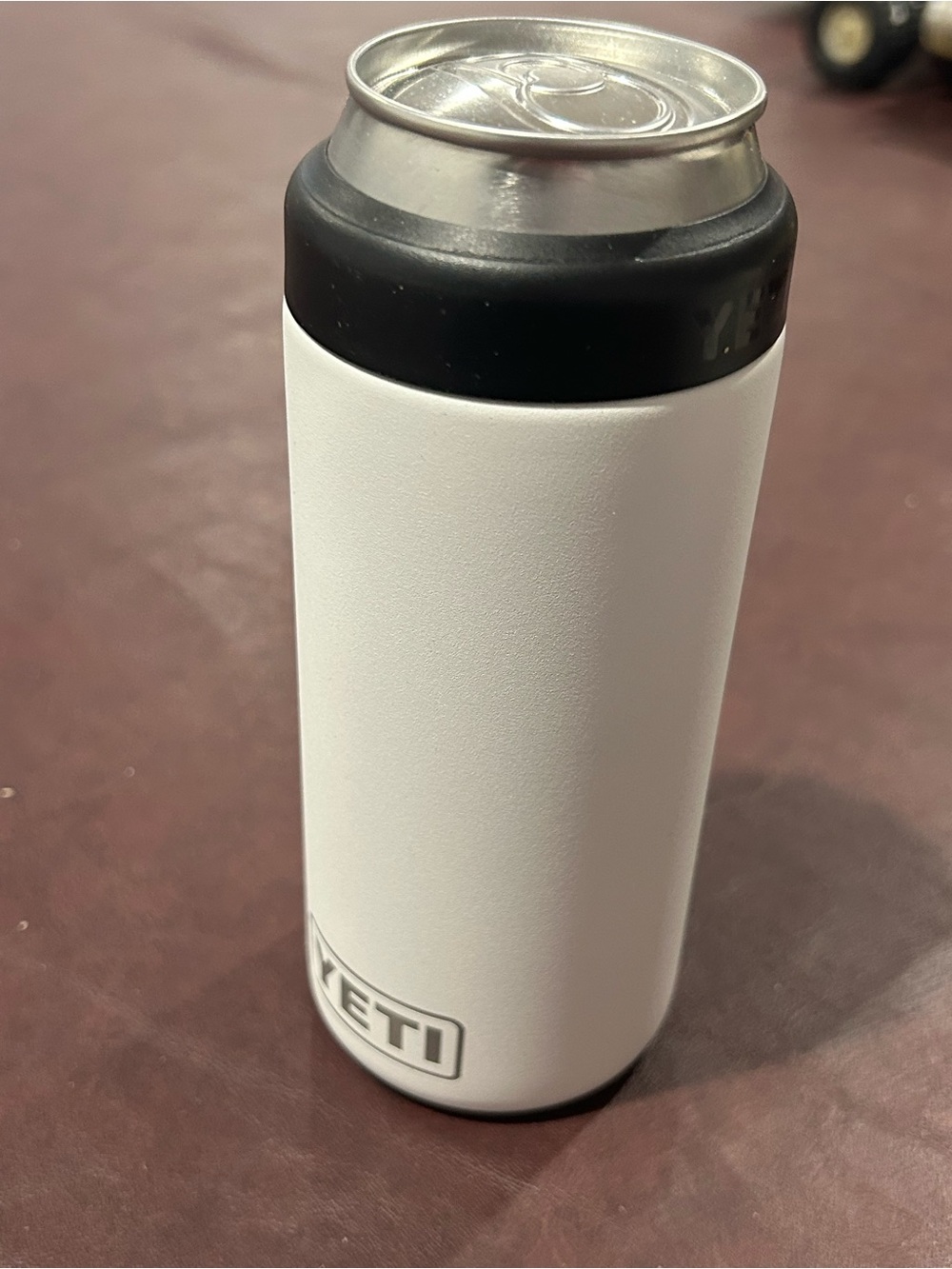 Yeti White Slim Can Insulator with Black Accents